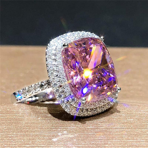 Personality Big Pink Cubic Zirconia Wedding Rings Fashion Jewelry-JW00134- Veeddydropshipping
