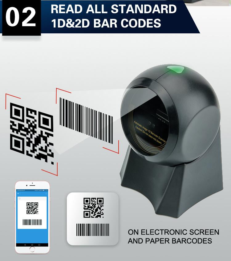 2D Barcode Scanner Omnidirectional Desktop Automatic 1D 2D QR code Data Matrix-Veeddydropshipping