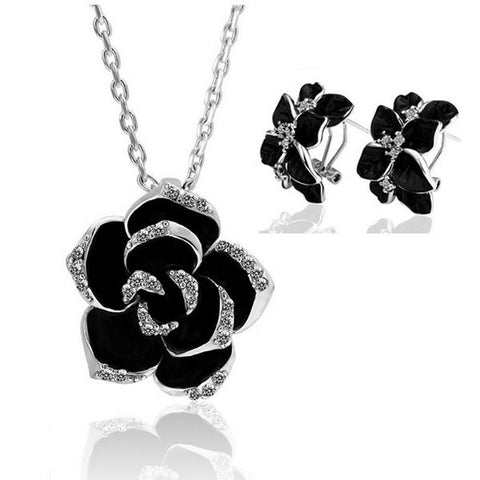 Fashion  Enamel Rose Gold Color Black Bridal Jewelry Sets -JW00349-Veeddydropshipping