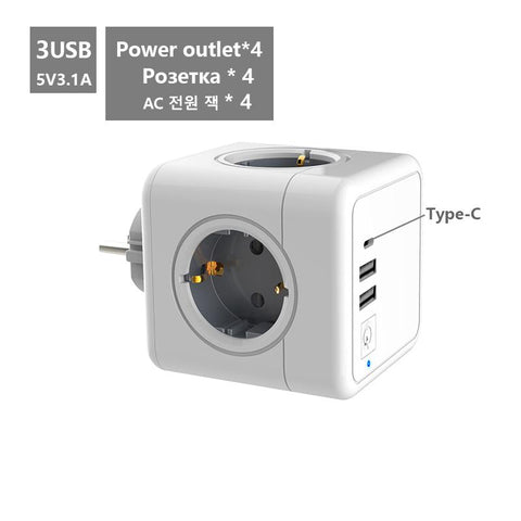 16A EU Plug Power Strip with USB 4 AC Outlets Type C Charging Ports 5V -CE00120-Veeddydropshipping
