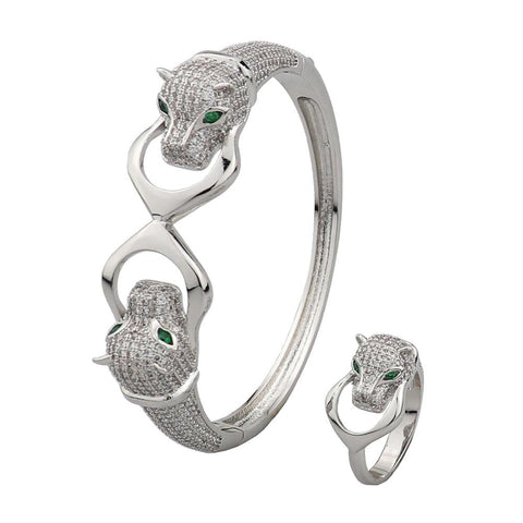Luxury fashion classic leopard head bracelet with Ring Jewelry Set -JW00190-Veeddydropshipping