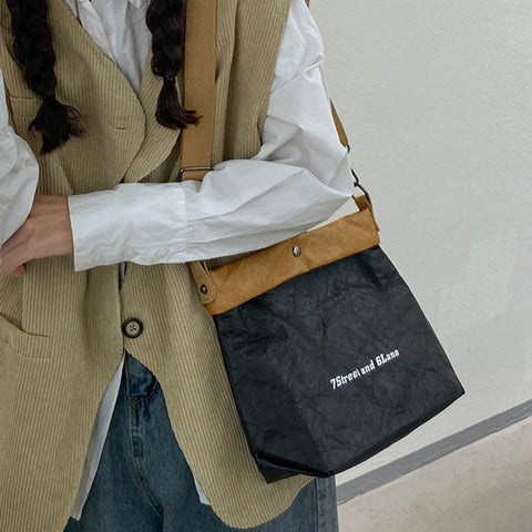 Shoulder Bag Retro Kraft Paper Totes Messenger Bag Washable Tear-resistant-BS00162-Veeddydropshipping