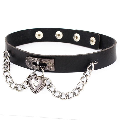 Leather Chain Heart Pendant Necklaces  Punk Neck -JW01216-Veeddydropshipping