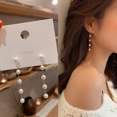 Pearl Long Earrings Female Moon Star Flower Rhinestone  -JW00163-Veeddydropshipping