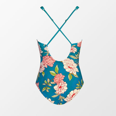 Teal Cutout Cross Back One-piece Swimsuit For Women Sexy Backless Monokini -OS00003-Veeddydropshipping