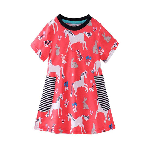 Summer Girls Princess Party Dresses Unicorn Print-TB00891-Veeddydropshipping