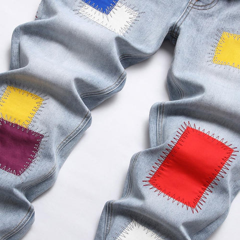 Stretch Denim Embroidery Patchwork-Veeddydropshipping