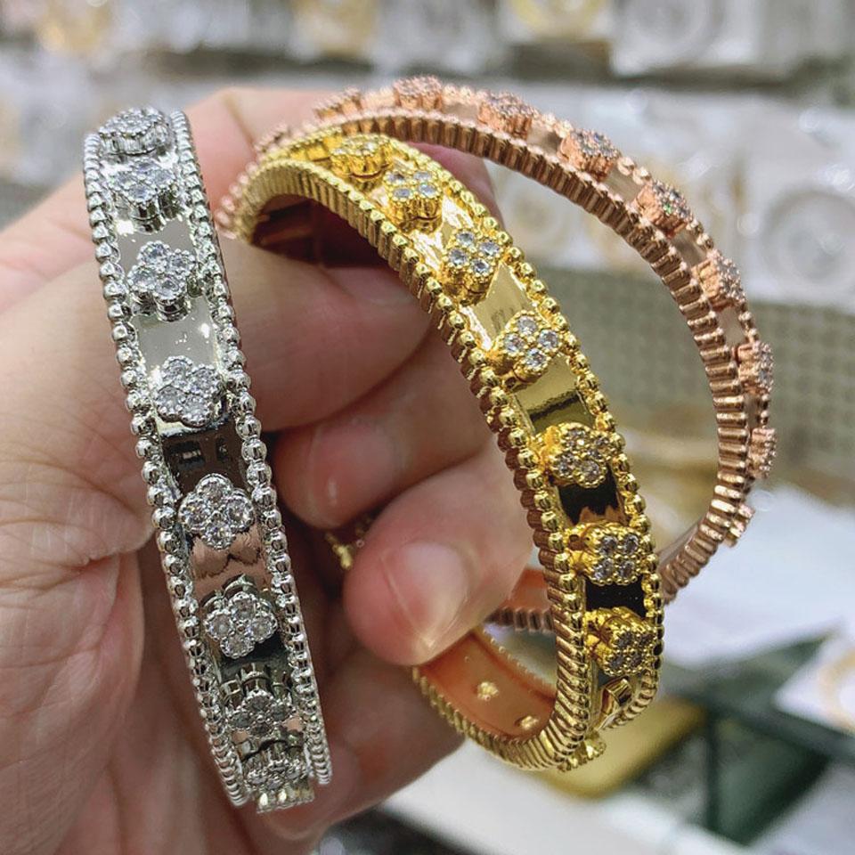 jewelry Classic  zirconia Four-leaf Flower Bracelet Ring set  -JW00361-Veeddydropshipping
