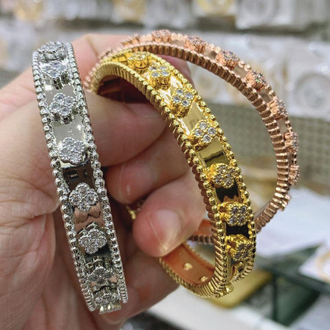 jewelry Classic  zirconia Four-leaf Flower Bracelet Ring set  -JW00361-Veeddydropshipping