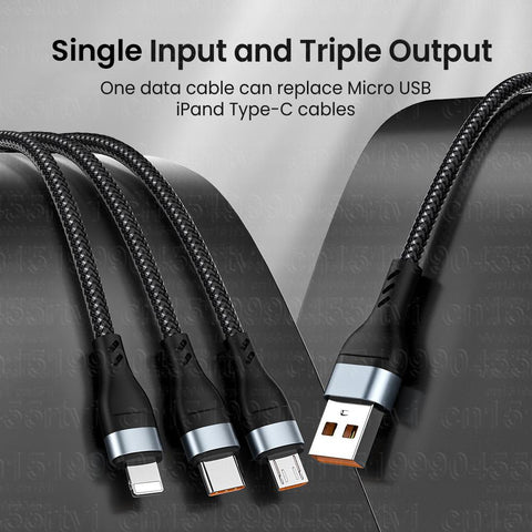 6A 3 in 1 SuperCharging Cable Micro USB Type-C Fast Charger Micro USB Type-C Data Cable-PA00436-Veeddydropshipping