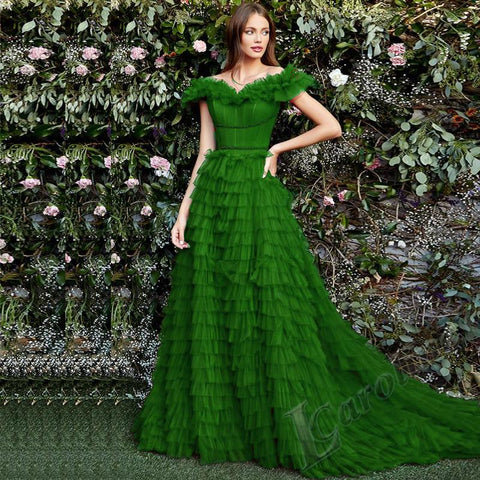 Off Shoulder Evening Dress V-neck Tiered Gelitter-WF01588-Veeddydropshipping
