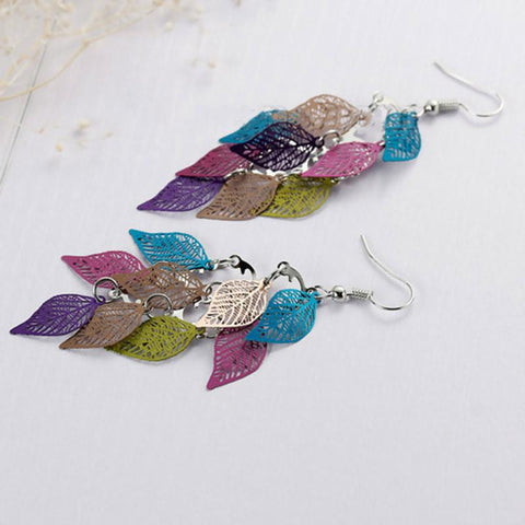 Fashion Drop Earrings Leaf Colorful Feather Pendant Tassel For Women -JW01460-Veeddydropshipping