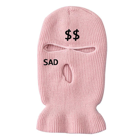 Fashion Women Sad Dollar Embroidery Three-hole Ski Mask-MF00989-Veeddydropshipping