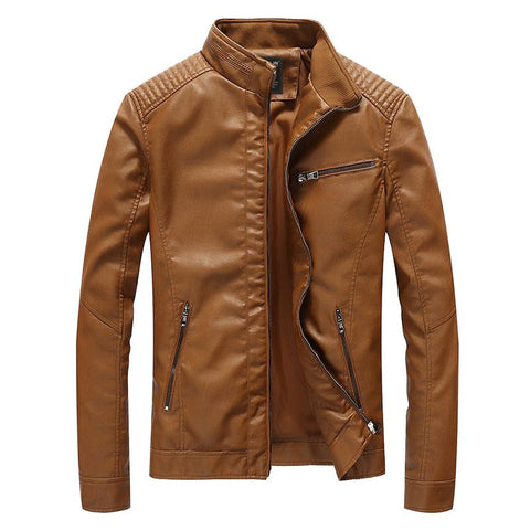 Leather Jacket Slim Fit Stand Collar PU Jacket Male-MF01362-Veeddydropshipping
