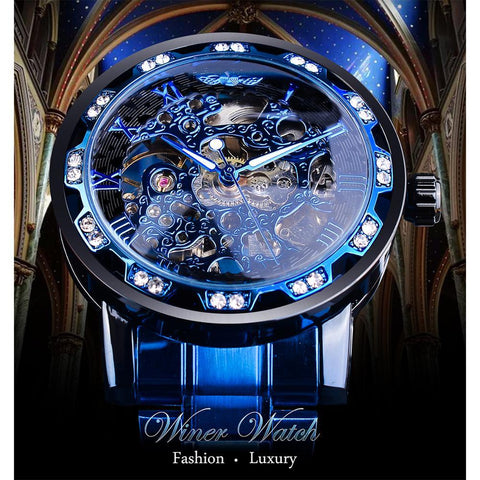Diamond Mechanical Watch Stainless Steel Skeleton Watch -JW00634-Veeddydropshipping