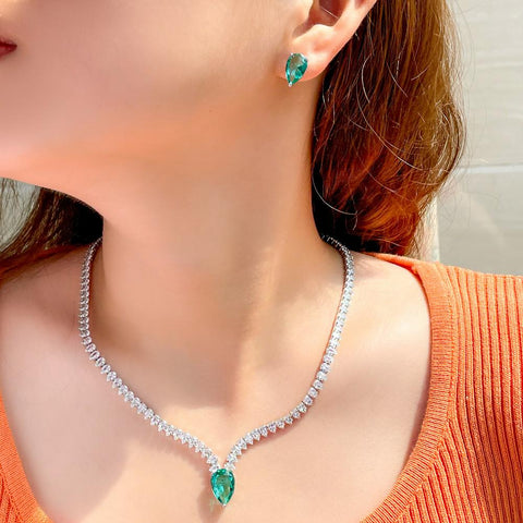 Zircons Elegant Big Light Green Water Drop CZ Crystal  Jewelry Sets -JW00324-Veeddydropshipping