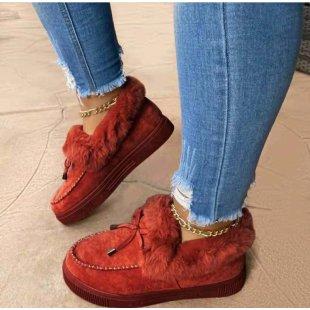 Leather Snow Boots Plush Natural Fur Warm Slip-on Ladies-BS00977-Veeddydropshipping
