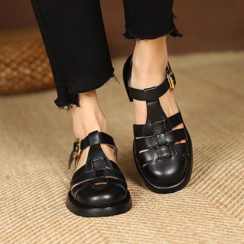 Leather Luxury Roman Sandals Casual Buckle Strap Summer-BS00854-Veeddydropshipping