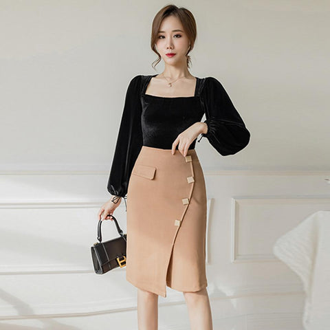 Vintage Women Pencil Skirts High Waist-WF00600-Veeddydropshipping