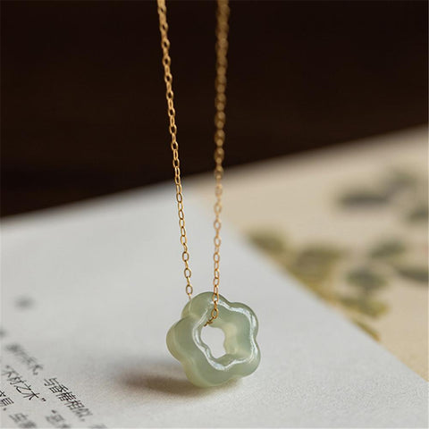 Hetian Jade Plum Blossom Pendant Necklace 925 Sterling Silver Jewelry-JW00010-Veeddydropshipping