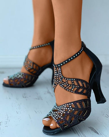 Rhinestone Hollow Fish Closed Toe Sexy Dance Shoes-BS00856-Veeddydropshipping