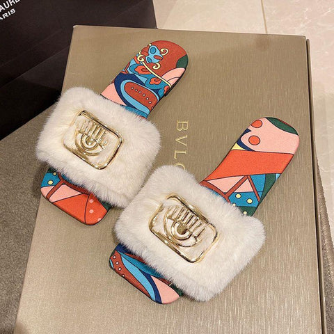 Slides Fluffy Slippers Ladies Shoes Woman Home-BS01190-Veeddydropshipping