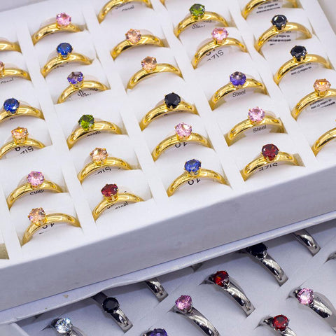 Fashion Colorful Rhinestone Crystal Stainless Steel Rings  -JW00399-Veeddydropshipping