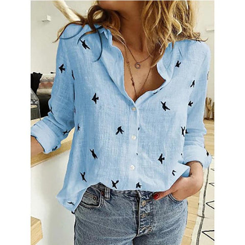 Elegant Linen Shirtsl Solid Button Lapel Blouses Shirts-WF00069-Veeddydropshipping