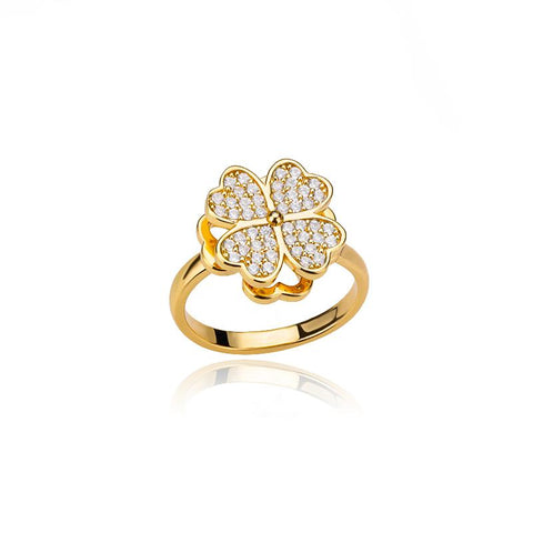 Zircon Rotatable Four Leaf Clover Rings For Women -JW00033-Veeddydropshipping