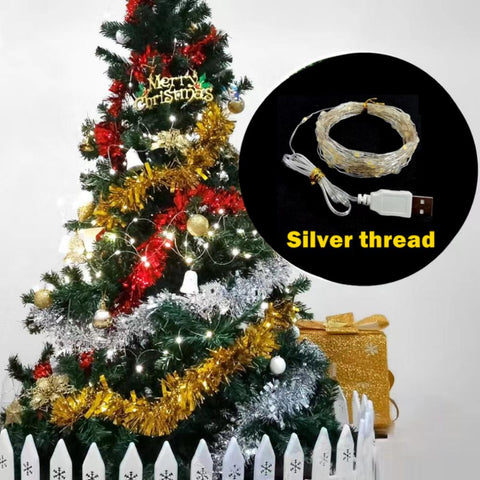 3/10/20M USB LED String Lights Copper Silver Wire Garland Light Waterproof-TI00916-Veeddydropshipping