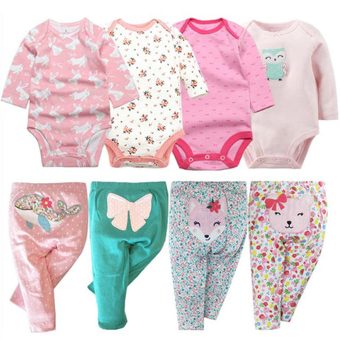 2022 4PCS Baby Bodysuits+4PCS Baby Pants Infant Striped Newborn Ropa Bebe-TB00332-Veeddydropshipping