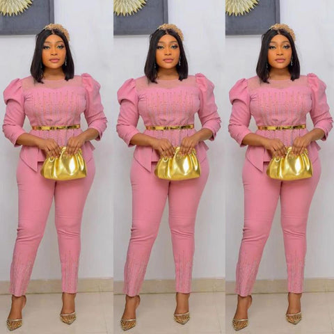 Plus Size Women Chiffon Clothing Two Piece Set-WF01719-Veeddydropshipping