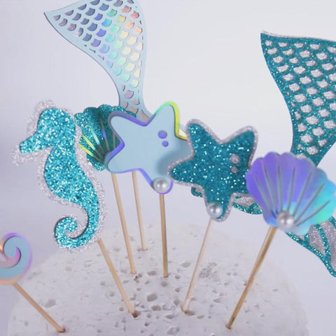 Glitter Mermaid Tail SeahorseStarfish Cake Topper-HA00635-Veeddydropshipping