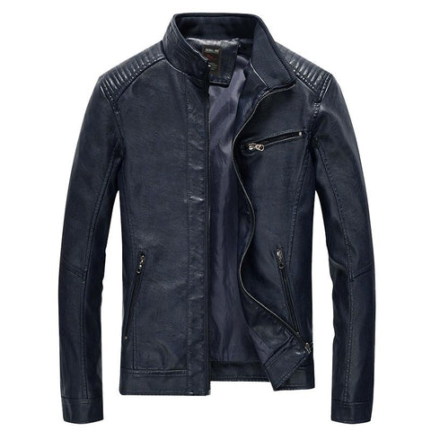 Leather Jacket Slim Fit Stand Collar PU Jacket Male-MF01362-Veeddydropshipping