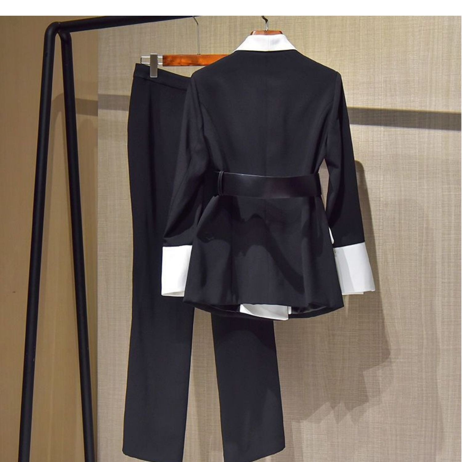 Women Stitching Suit Long Sleeve Slim belt Blazer-Veeddydropshipping