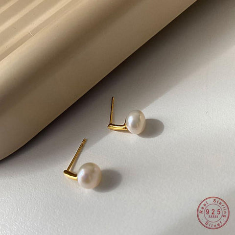 925 Sterling Silver French  Natural Freshwater Pearl Earrings  -JW00169-Veeddydropshipping
