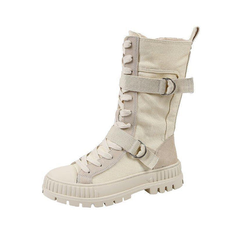 Mid Heel Boots For Woman Fashion Platform Lace Up-BS01007-Veeddydropshipping