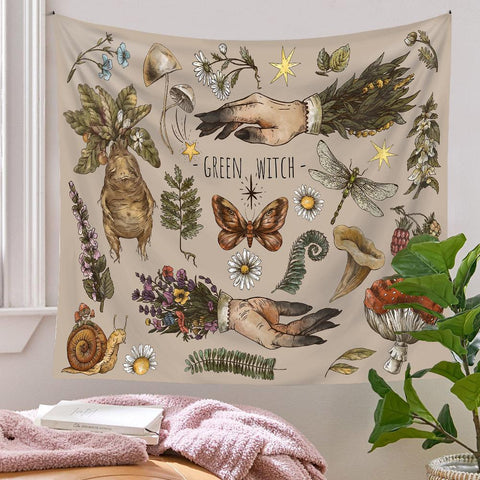 Botanical Print Floral Tapestry Wall Hanging-HA00218-Veeddydropshipping
