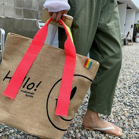 Woman Cute Cotton and Linen Printed Casual Shopping Bag Large-BS00226-Veeddydropshipping