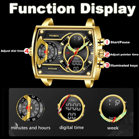 Fashion Square Watch Men Casual Sports Waterproof Double Display -JW00764-Veeddydropshipping