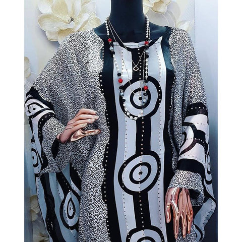 Abayas Women Geometric Print Maxi Dress-WF01538-Veeddydropshipping