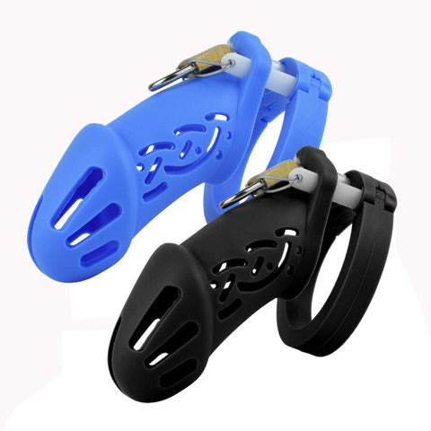 Pink Silicone Chastity Cage with 5 Penis Rings Soft Adjustable Cock Lock Flexible -BH01210-Veeddydropshipping