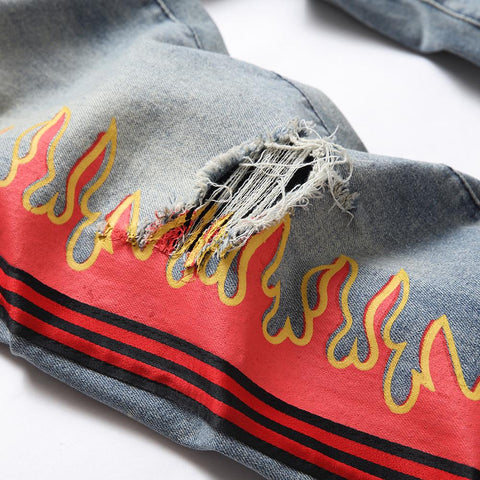 Painted Jeans Slim Straight Stretch Denim Pants Vintage-MF00586-Veeddydropshipping