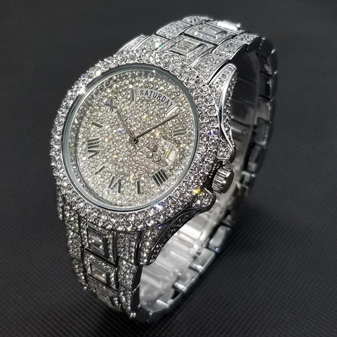Watch For Men Luxury Full Diamond Silver Quartz Wristwatch -JW00682-Veeddydropshipping