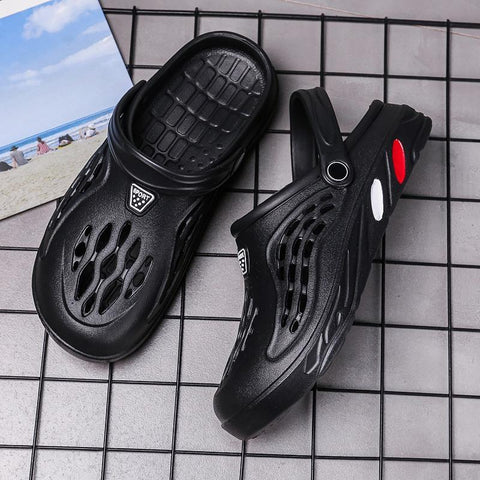 Man Hoof Thongs Stamp Garden Beach Black Big Size Slippers-BS01442-Veeddydropshipping