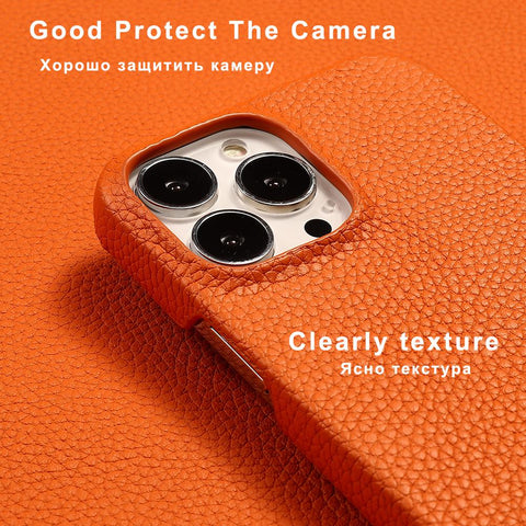 Genuine Cowhide Leather Phone Case for iPhone 13 14 Pro Max 12-PA00181-Veeddydropshipping
