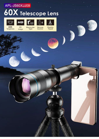 Telephoto Lens 60X for Mobile Smart Phone Black with Stand High-PA01279-Veeddydropshipping