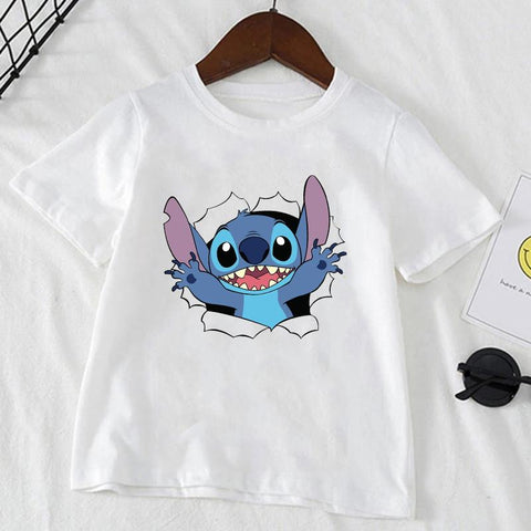 Cute Disney Stitch Print Kids T-shirts Summer White Short Sleeve Boys-TB00960-Veeddydropshipping