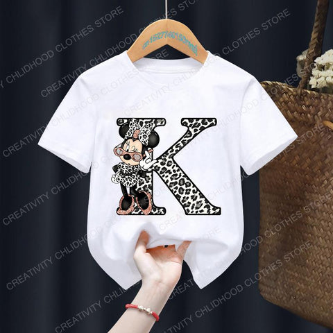 Summer Minnie Letter A B C D Children T-shirt Kawaii Disney T Shirt-TB00934-Veeddydropshipping