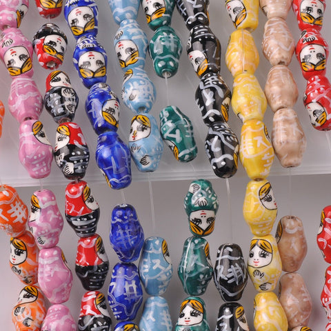 Russian Doll Shape Patterns Ceramic Porcelain Loose Beads-JW01489-Veeddydropshipping